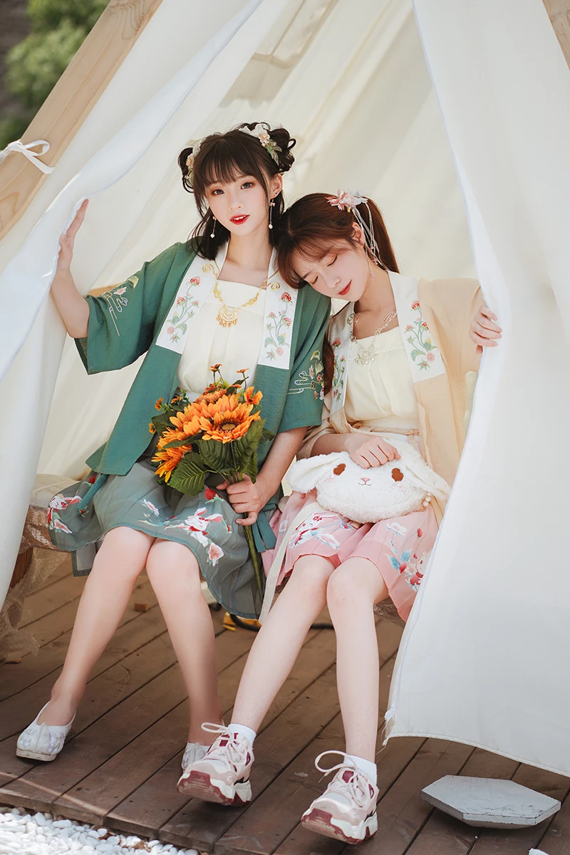 

Summer Clothing Origional Women 's Hanfu Dress Daily Short Sleeve Hanfu Embroidered Female Chinese -style Element Skirt Women