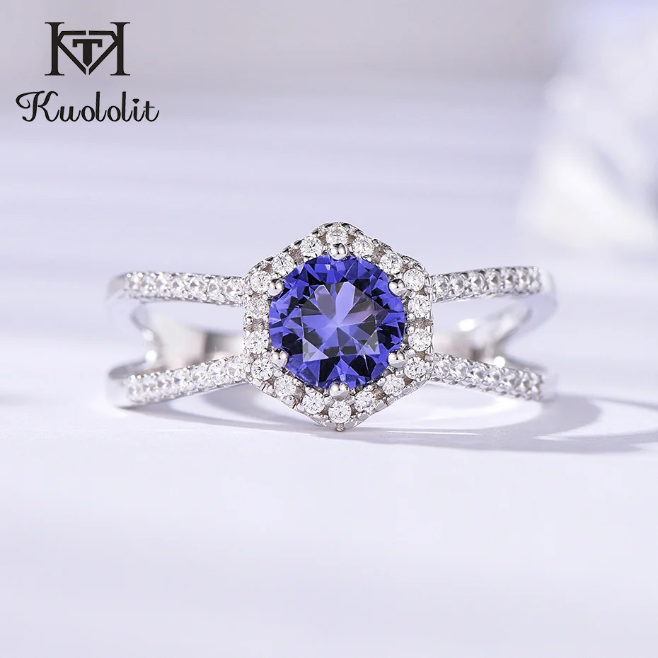 Женские кольца kuolit Tanzanite кольцо из стерлингового серебра 925 пробы с драгоценными