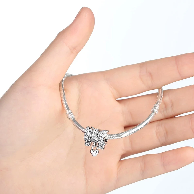

Qikaola 100% Real 925 Sterling Silver Bow Love Heart Charms Fit Original Design Bracelet Beads DIY Jewelry Making CMS244