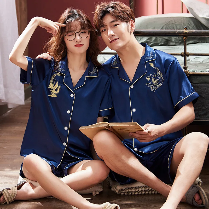 Пижама для влюбленных женская летняя тонкая пижама из ледяного шелка с короткими