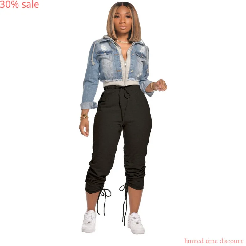 Женские леггинсы с высокой талией модные плиссированные тренировочные брюки