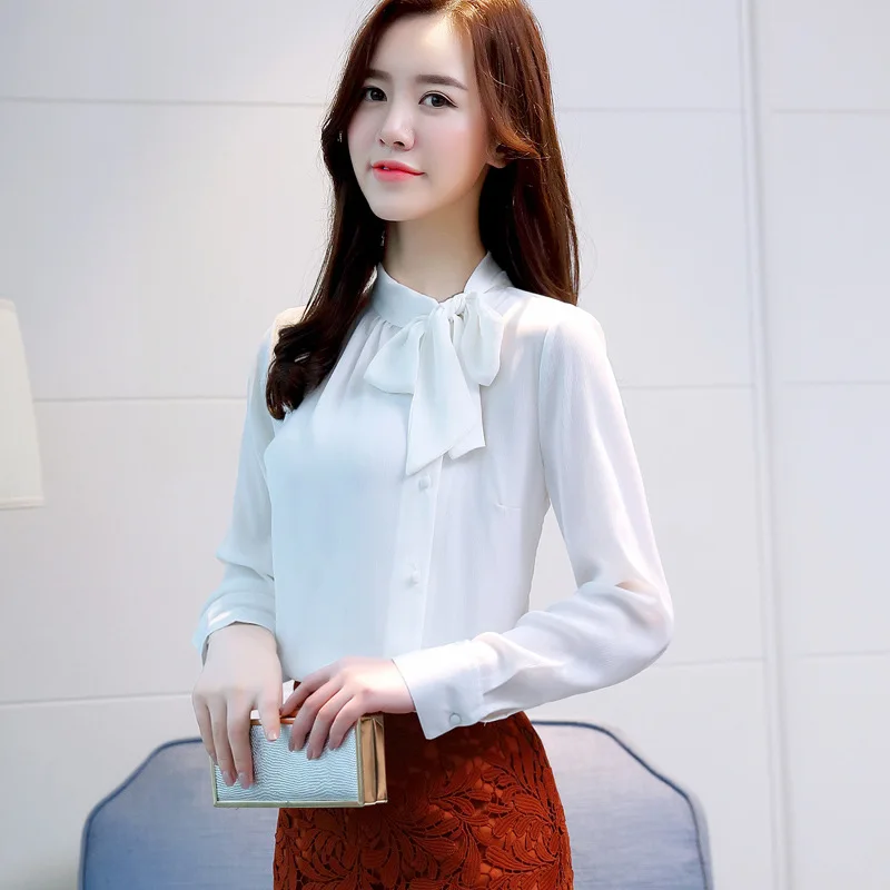 Женская шифоновая блузка с длинным рукавом элегантная рубашка бантом фиолетовая