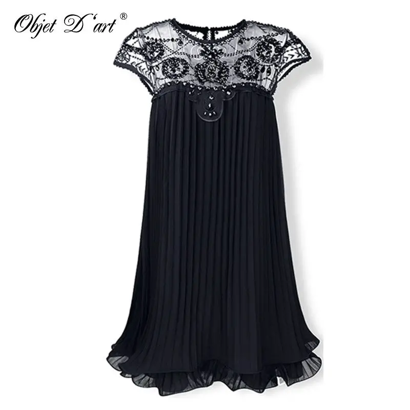Для женщин кружевное платье элегантный Бисер из Лоскутной Ткани с круглым