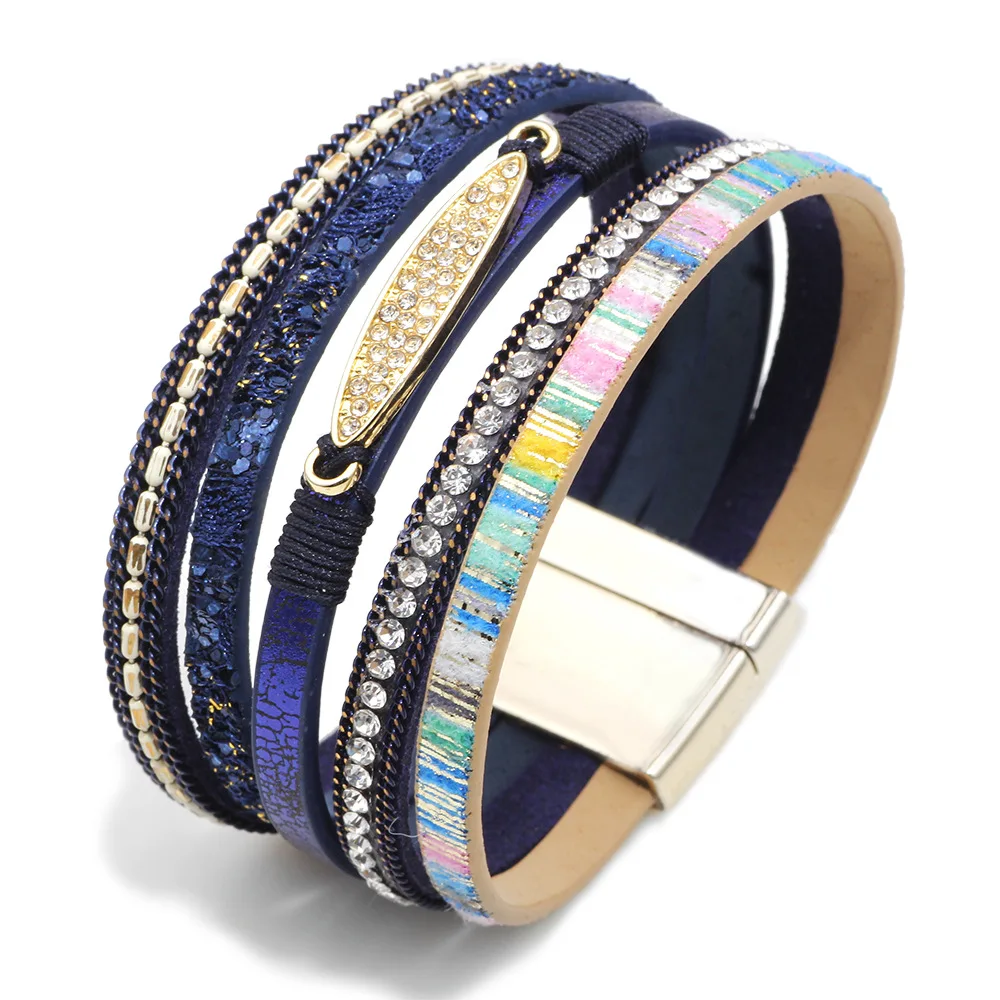 

Jewelry Tree of Life Wrap Boho Leather Wide Cuff Handmade Wristbands Braided Magnetic Buckle Bangle Bracelet Gift for Women Girl