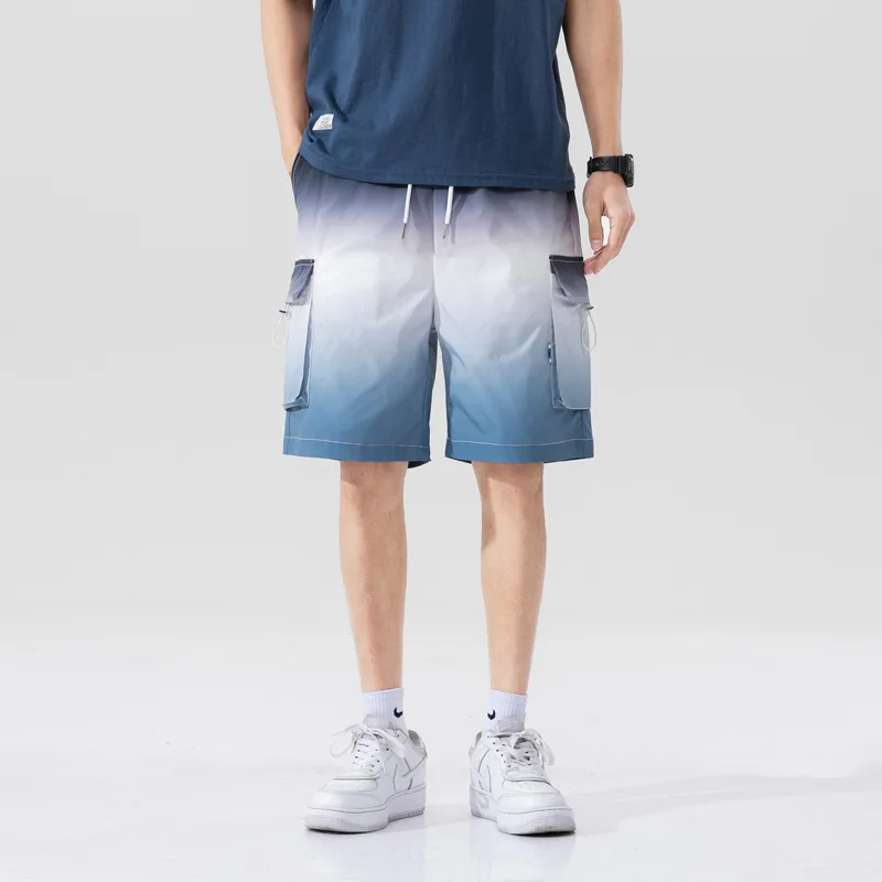 

Ins Style Big Pocket Shorts Men High Street Retro Brand Men's Short Streetwear Gradually Changing Color Cargo Lovers Man Shorts