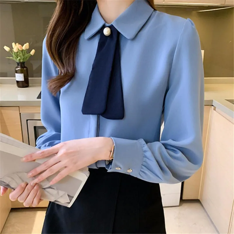 

Блузка женская шифоновая на пуговицах, с длинным рукавом, свободного покроя