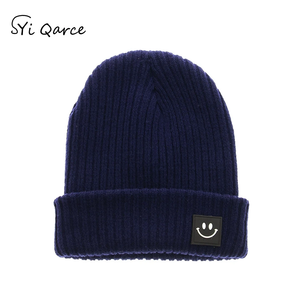 SYi Qarce зимняя очень теплая вязаная шапка детский вязаный свитер со смайликом