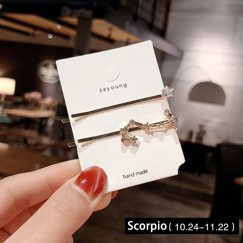 2019 Ins Мода двенадцать созвездий заколки для волос с украшением в виде кристаллов