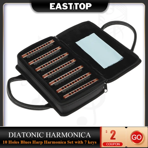 EASTTOP T008K-7 Diatonic набор губных гармоник 10 отверстий, блюз, Харп, диатонический рот, брикет, 7 клавиш, для взрослых - изображение