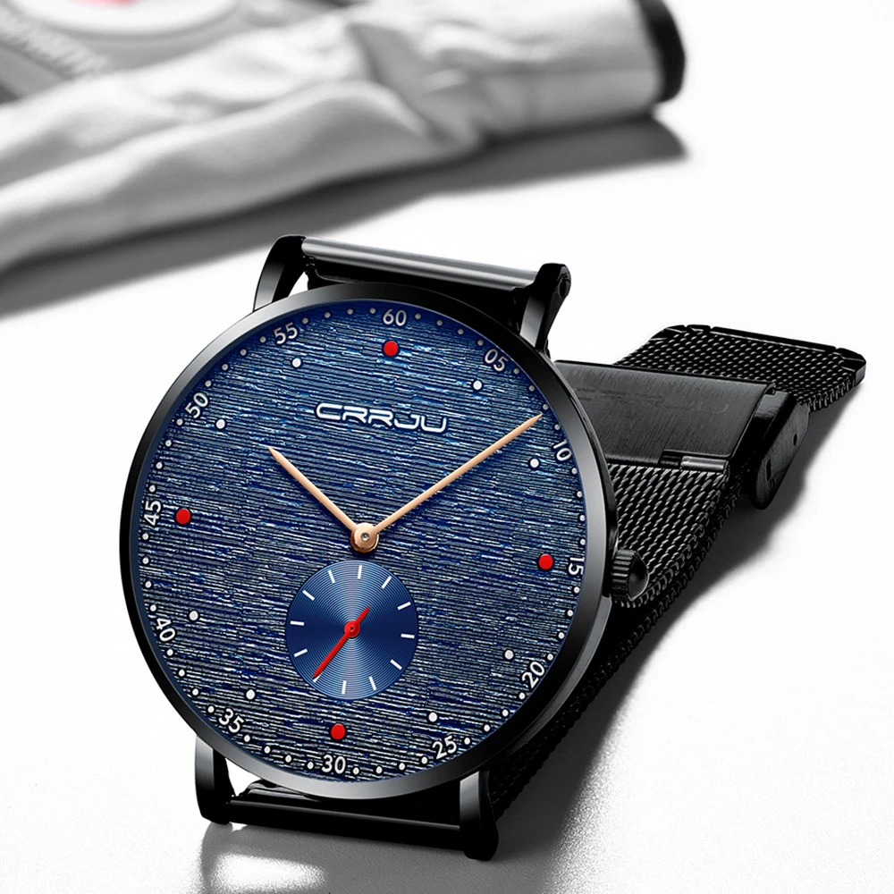 CRRJU Watch Men Fashion Business Watches Men's Casual Waterproof Quartz Wristwatch Blue Steel Clock Relogio Masculino