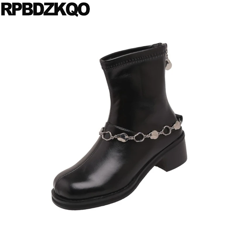 Женские высокие сапоги до колена черные эластичные ботильоны на молнии с