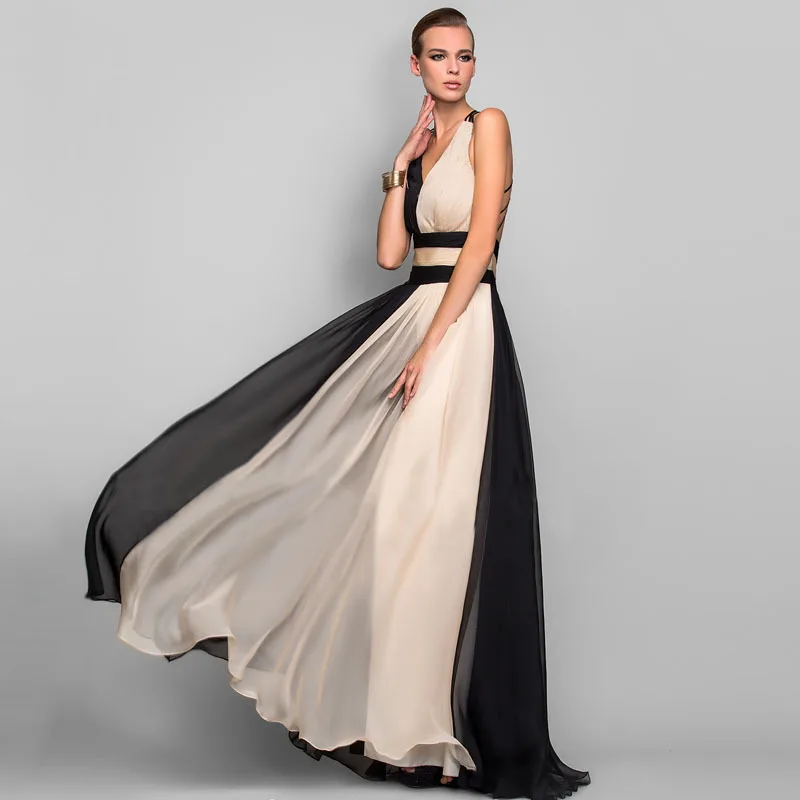 

2021 dress v-neck sleeveless color matching dress dress long skirt