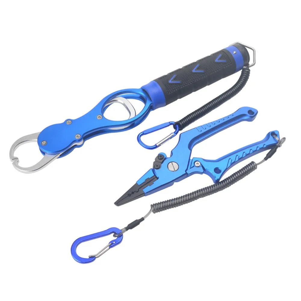 

2pcs Fishing Gripper Pliers Set Aluminum Alloy Fish Lip Grip Fishing Tackle Hook Recover Cutter Line Split Ring Fishing Tool