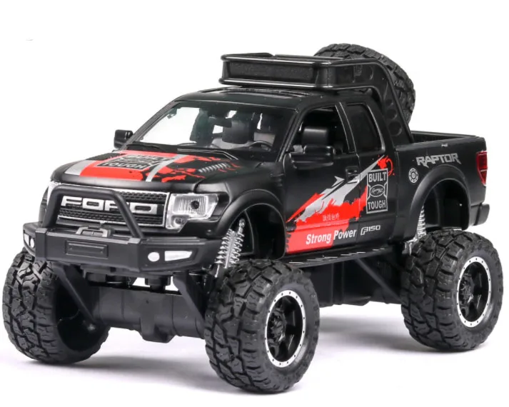 Black Новинка, игрушечный грузовик, 1:32, большая модель, игрушечный автомобиль для F150 Raptor, звуковой светильник, раздвижной автомобиль с мотоциклом для детей, игрушки, подарки - Цвет: Black