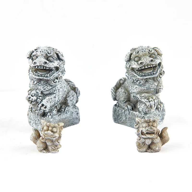 

2PCS Stone Lions Statue Chinese Style Resin Sculptures Handmade Figurine Crafts