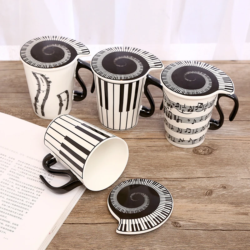 

Ceramic Music Cup Notes Mark Water Cup Couple Keyboard Pair Cup with Lid Office Coffee Mug Insulated Milk Juice Water Bottle Mug