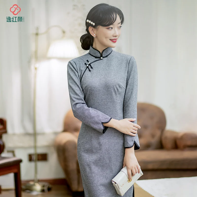 

* dream plover case elastic knitting improved qipao dress professional wind of wind restoring ancient ways is to winter