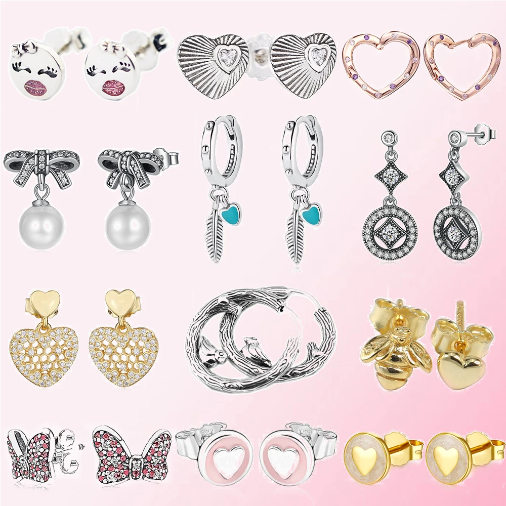 2019 100% 925 стерлингового серебра Классический Аутентичные Любовь Би серьги для