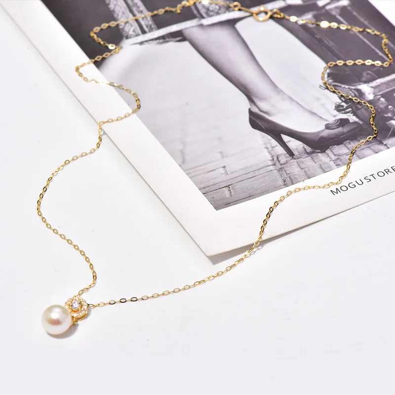 

S925 Chain Necklace 7mm Natural Freshwater Pearl Diamond Pendant Necklace Women Anniversary Engagement Jewelry Gifts