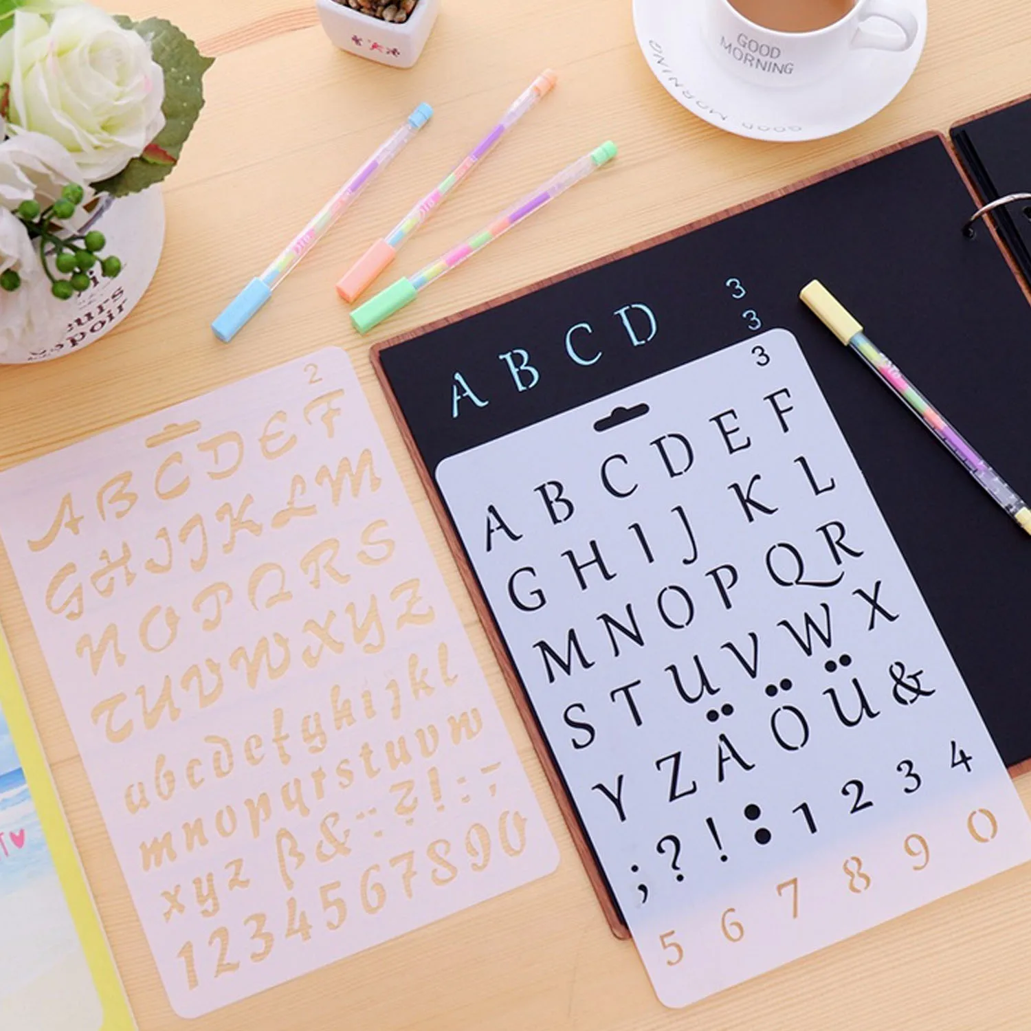 4 шт. шаблоны для рисования букв и цифр|Линейки| |