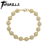 topgrillz 6mm8mm big round ball bracelet with pearl hip hop bracelet iced out cz gold color bracelet punk bling jewelry for gift