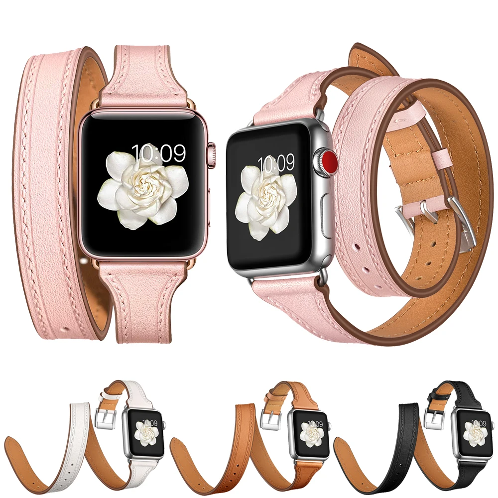 Экстра длинный ремешок из натуральной кожи для Apple Watch Series 5 4 3 2 1 двойной