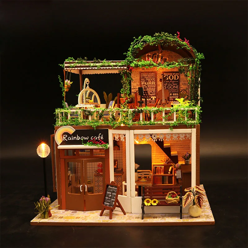 

NEW DIY Dollhouse Miniature Doll Houses Building Kits Assemble Toys Wooden Handmade Dollhouse Puzzles Furnitures House Toy Cafe