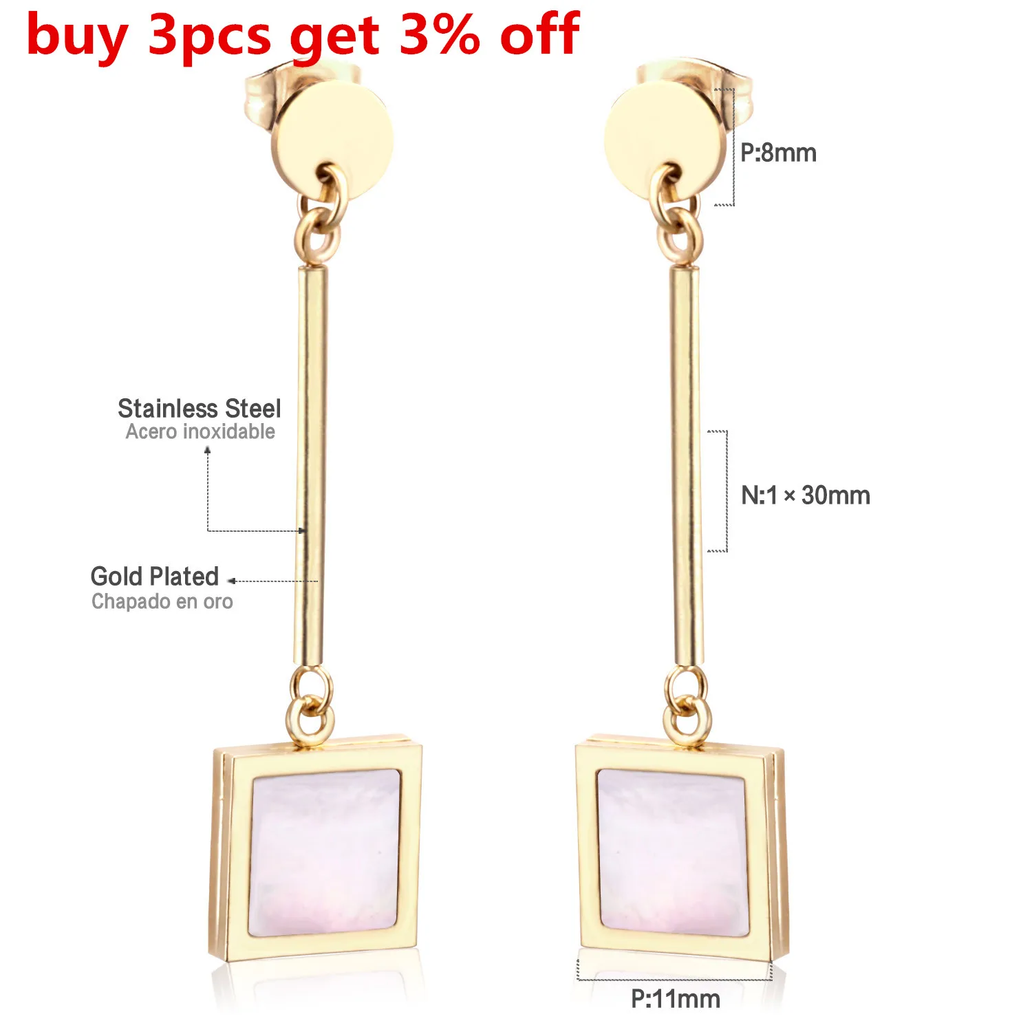 Роскошные квадратные серьги из нержавеющей стали Brinco золотые серьги-подвески
