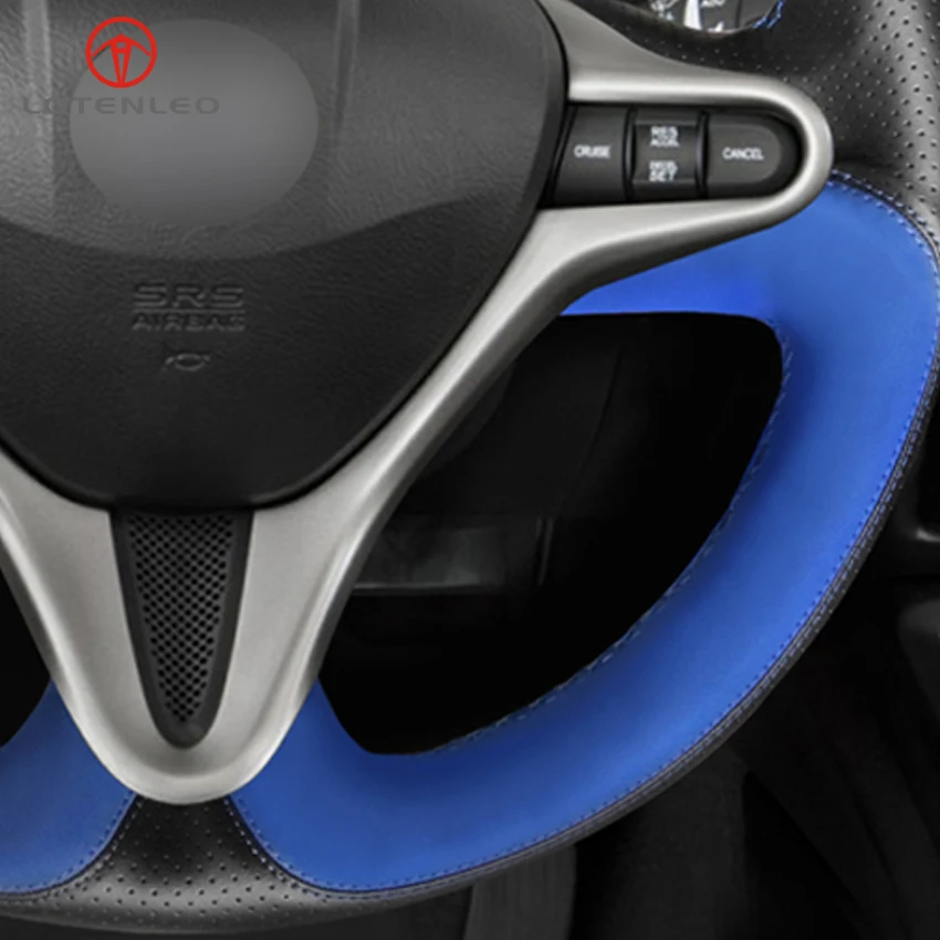 Чехол на руль LQTENLEO из черной натуральной кожи синий замшевый чехол для Honda Civic 8 2006