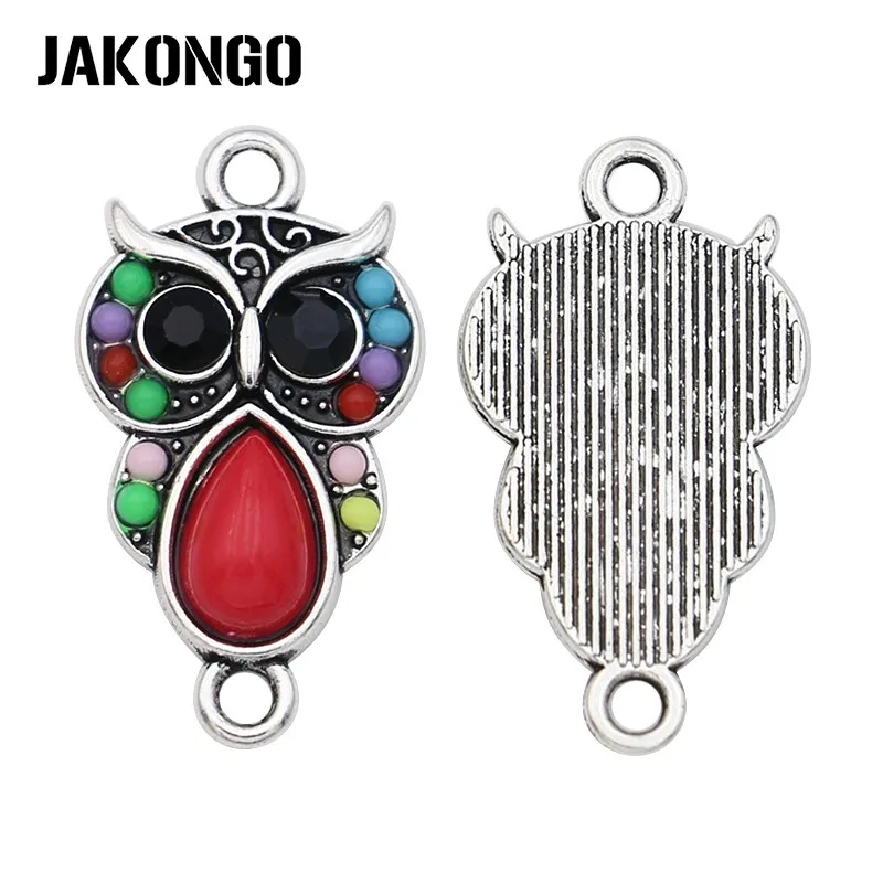 

10PCS Antique Silver Plated Crystal Owl Connector for Jewelry Making Bracelet Findings DIY Accessories 24x13mm