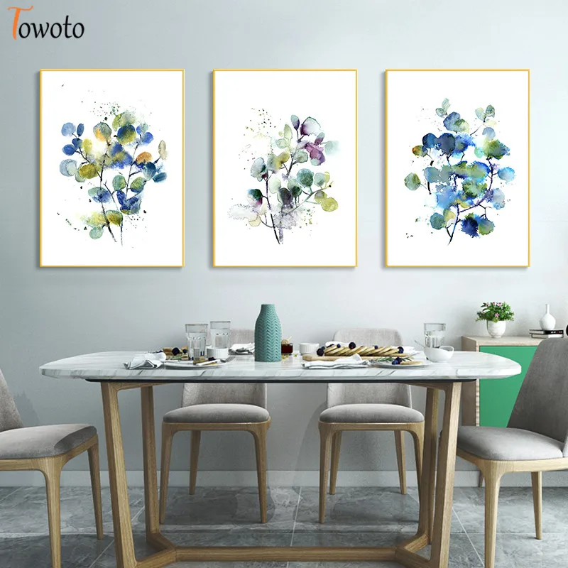 Абстрактная живопись растений фиолетового и синего цвета на холсте для гостиной