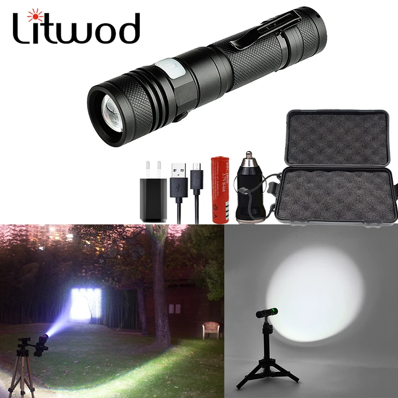 

High quality Tactical LED Flashlight 8000 Lumens XM-L T6 Zoomable 5 Modes Aluminum Lanterna Torch For Camping with Micro USB