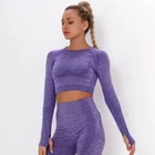 Hamidou женский спортивный топ, однотонная спортивная рубашка, бесшовный топ с длинным рукавом, Женский Топ для йоги, женская футболка для бега, спортивный топ