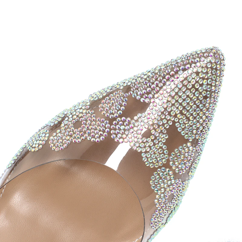 

ISNOM Women Crystal Sandals Women PVC Transparent Sandals Ankle Strap Pointed Toe High Heel Sandals Casual Female Summer Shoes