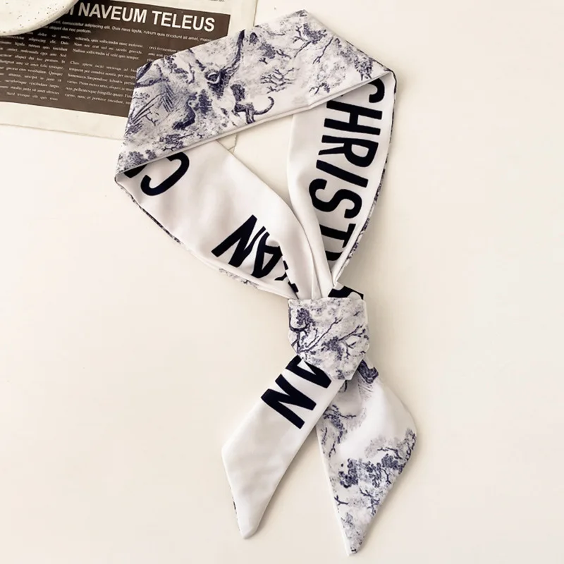 

Satin Ribbon Hair Bands Retro Square Scarf Women New Fashion Print Small Neck Scarfs Headwear French Elegant Hair Accessories