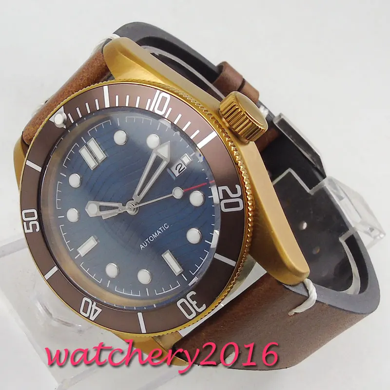 Классические мужские часы с бронзовым покрытием 41 мм автоматической датой и