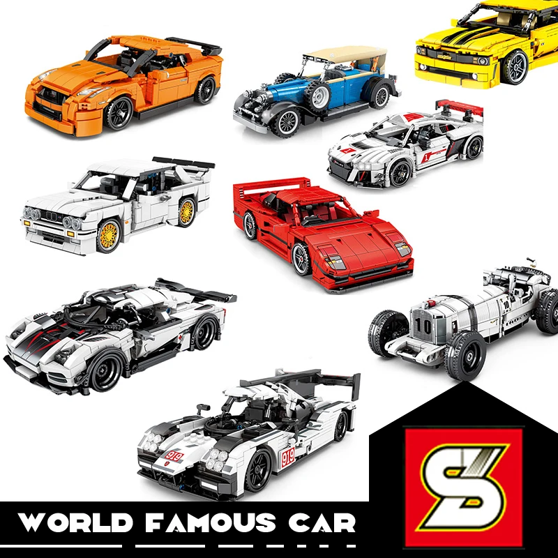 

World Famous Super Racing Car Bricks Model DIY Blocks Toys For Boys Red Sport Cars Children Gift Vehicle Speed Racers SY0001