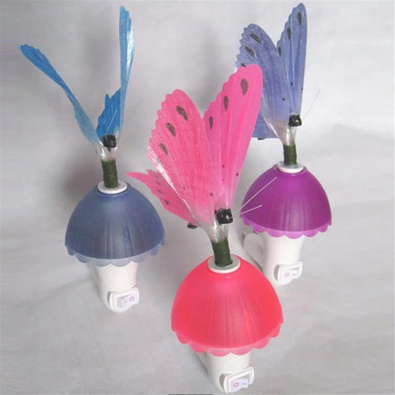 Fiber Optic LED Butterfly Night Light EU/US Plug Smart Sensor Color Changeable Lamp For Baby Kids Room Deco 110-220V | Лампы и