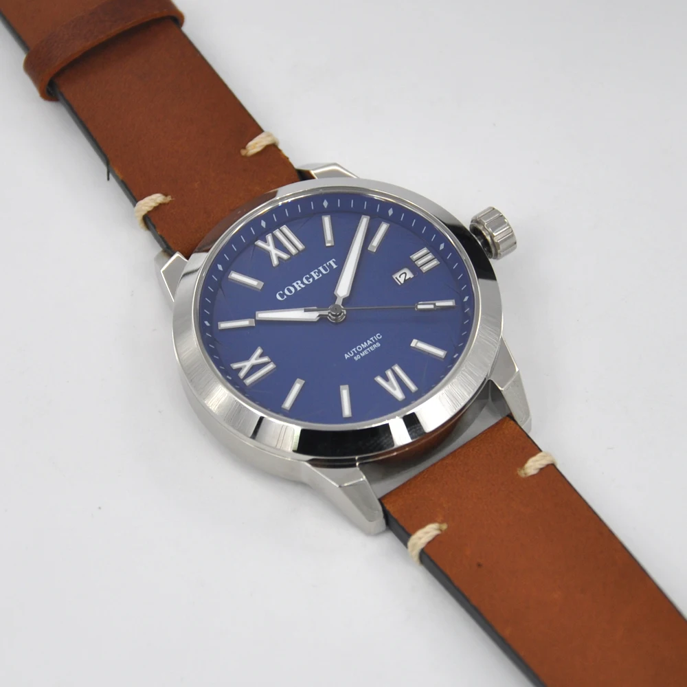 Роскошные мужские механические наручные часы с синим циферблатом 41 мм|Мужские