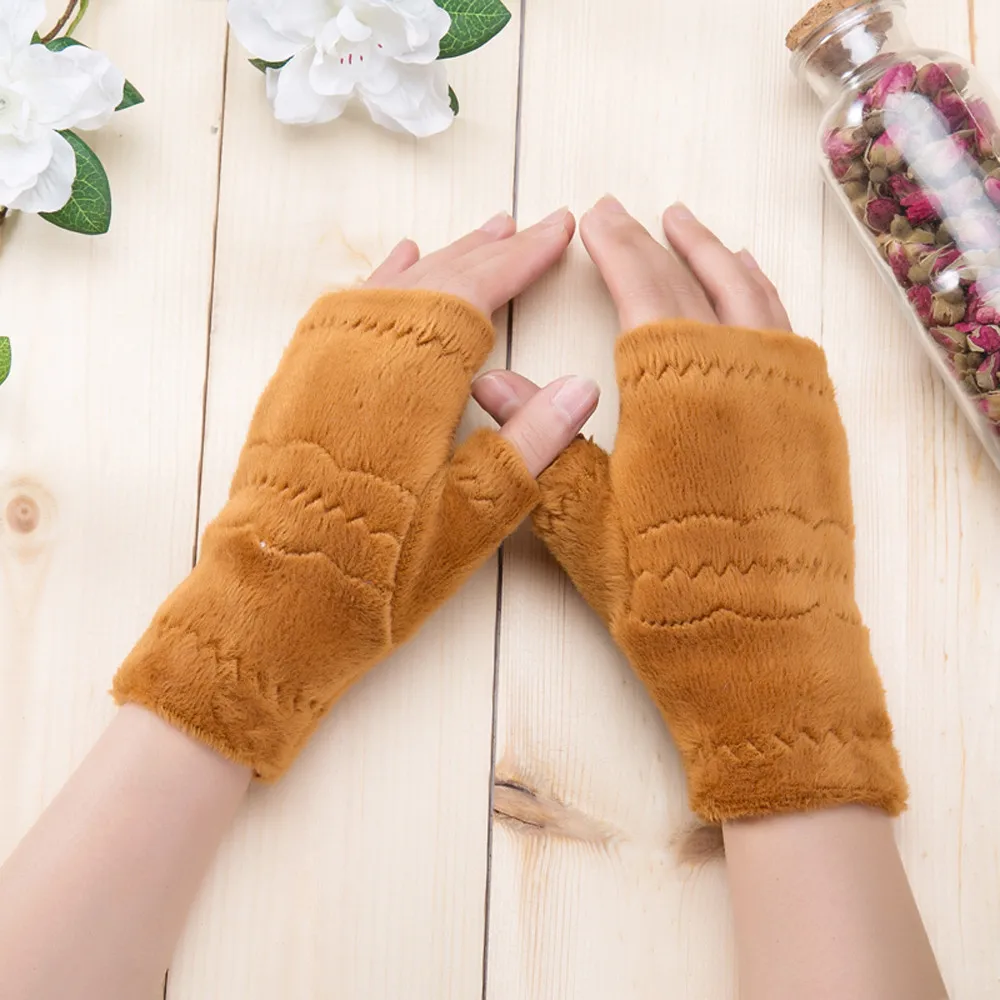 Women Fingerless Gloves Thick Warmth polar fleece Winter Autumn Thick Warm Gloves Keyboard Leak Finger Gloves handschoenen 11.19