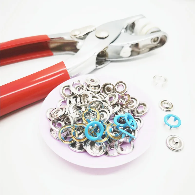 

Pliers tool for skin care 9.5mm metal prong snap Buttons 100sets Clamps Press rivets Poppers children's sliders buckle+1 box
