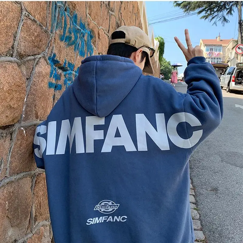 

Толстовка мужская с капюшоном, свитшот большого размера с надписью, модная уличная одежда в стиле хип-хоп, Повседневная Свободная Толстовка...