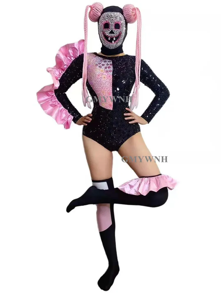 Kaufen H102 Halloween Eng Cosplay Pole Tänzerin Clown Party Elastische Gestreckt Festival Schädel Zeigen Diamant Bohren Kette Overall Club