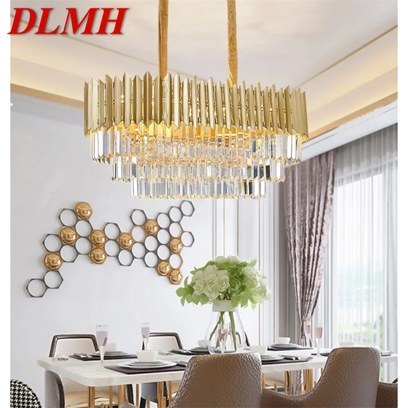 

DLMH Gold Chandelier Postmodern Crystal Rectangle Pendant Lamp Home LED Light Fixture for Living Dining Room