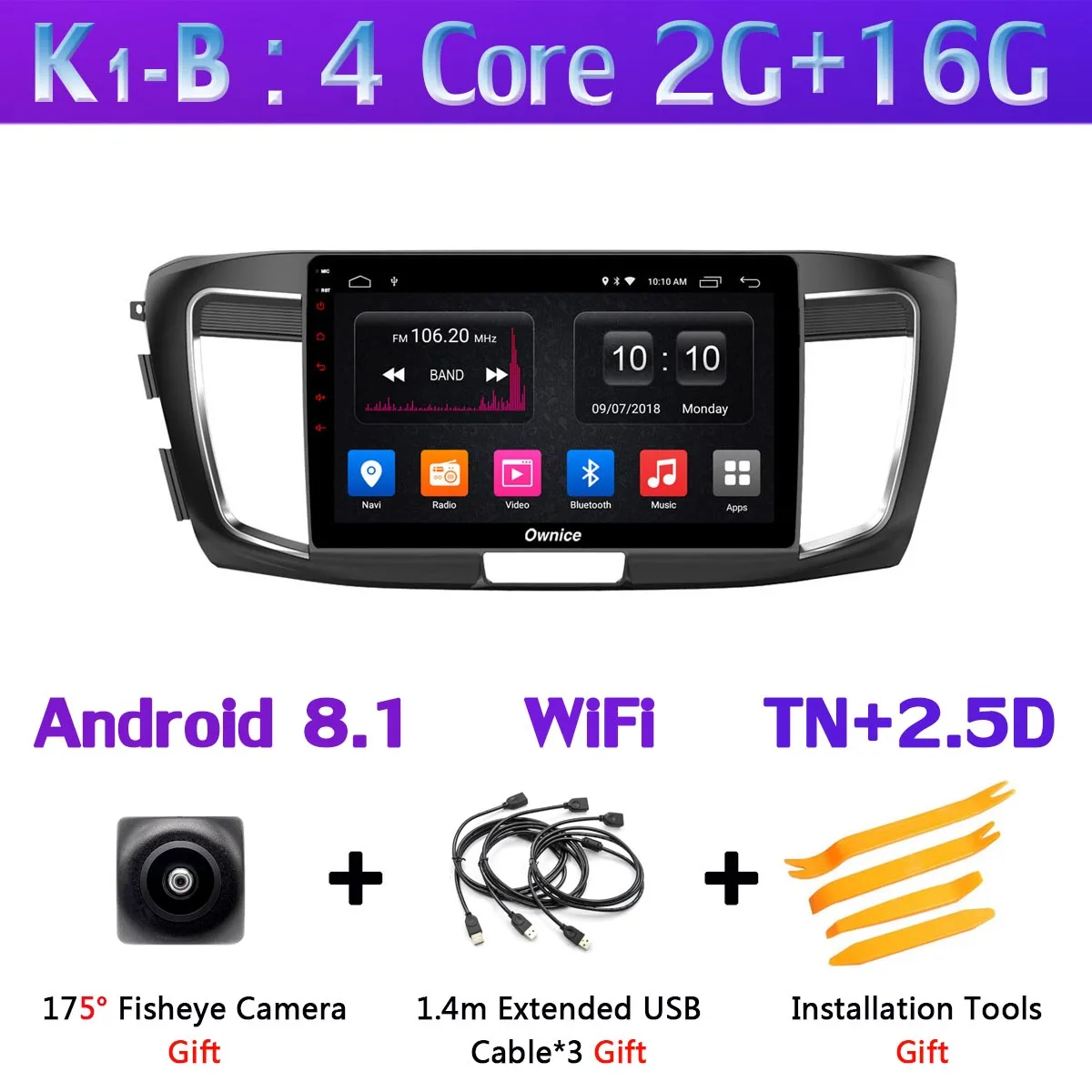 K1-B 360 ° камера 4G SIM 8 ядерный Android 9,0 4G+ 64G gps радио CarPlay SPDIF DSP Автомобильный плеер для Honda Accord 9 - Цвет: K1-B