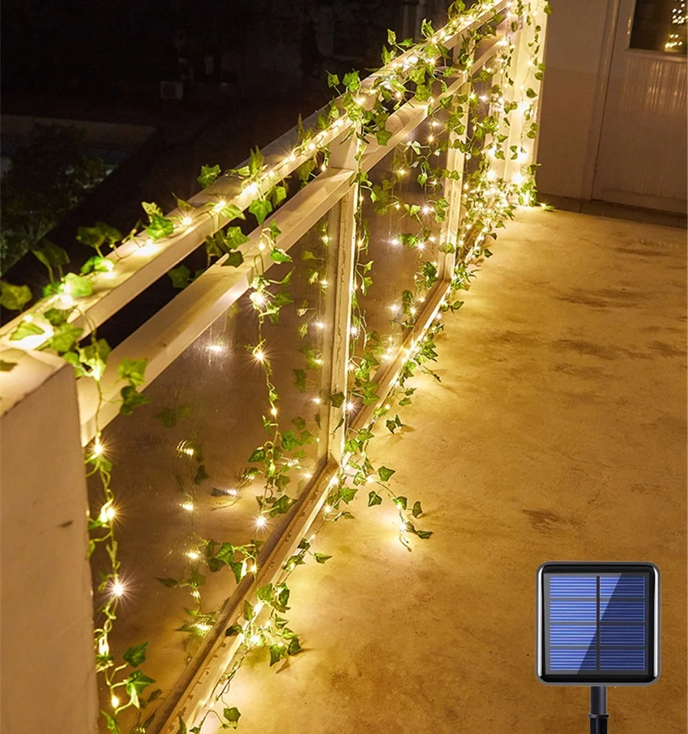

New Year's Solar Battery Plant Light Leaf Garland LED Light Christmas Wedding Party Art Decoration Fairy Tale String Lights.