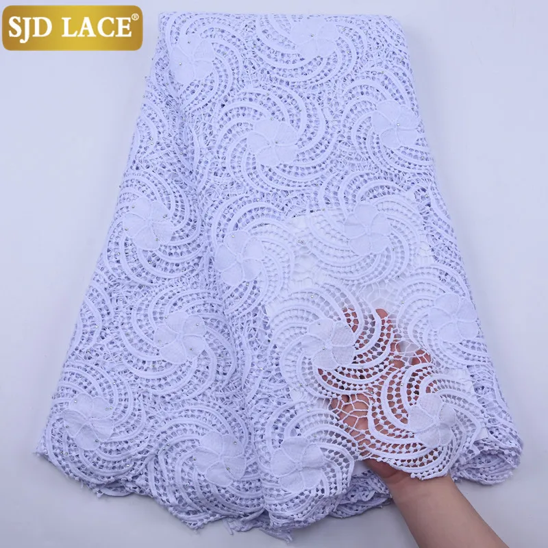 

SJD LACE Pure White African Cord Lace Fabric High Quality Water Soluble Guipure Cord Laces For Wedding Festivals Dress Sew A1883