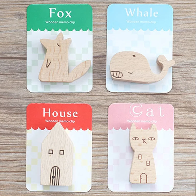 

1PC/4PC Wooden Paper Holder Cartoon Cat Fox Whole Wood Craft Home Decoration Office Desktop Mini Figurines Wood Paper Holder