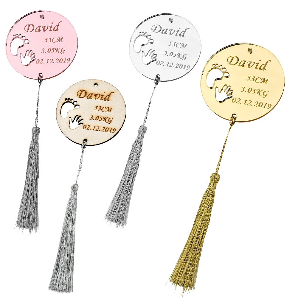 50 шт. Персонализированные Акриловые деревянные круглые бирки с гравировкой