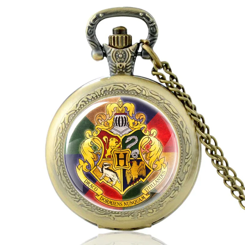 

Черные классические модные Волшебные школьные символы, стеклянный кабошон, кварцевые карманные часы, винтажные мужские и женские часы с по...